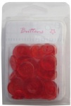 Red colored transparent plastic buttons collection